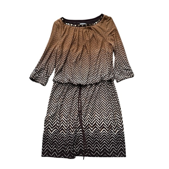 London Times Blouson/Drawstring Shift Dress‎ With 3/4 Buttoned Sleeve,Size 12 - Picture 4 of 12